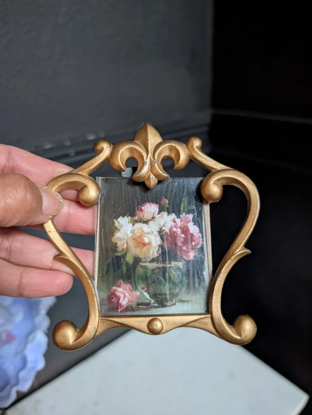Vintage, set of 2,  Mini 1996 ELSAL gold ornate photo frames, scroll detail 4